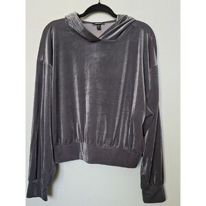 Express NWT Gray Velvet Cropped Pullover Hoodie Size XL Comfy Soft